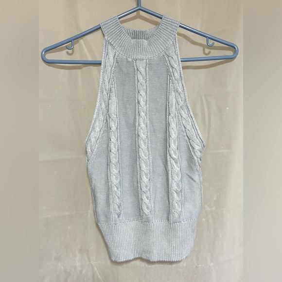 Guess Tops - Guess-Ice Blue-Cable Knit-Halter Top-70% Rayon Blend Summer Sweater-Sz-Large